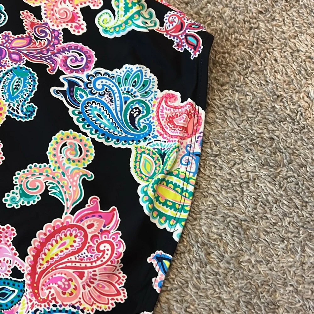 NWT $59 Leilani Poolside Paisley Kauai One Piece Swimsuit 12 Black Colorful New‎